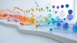 abstract data and analytics image with melt-color dots rising up like a data model